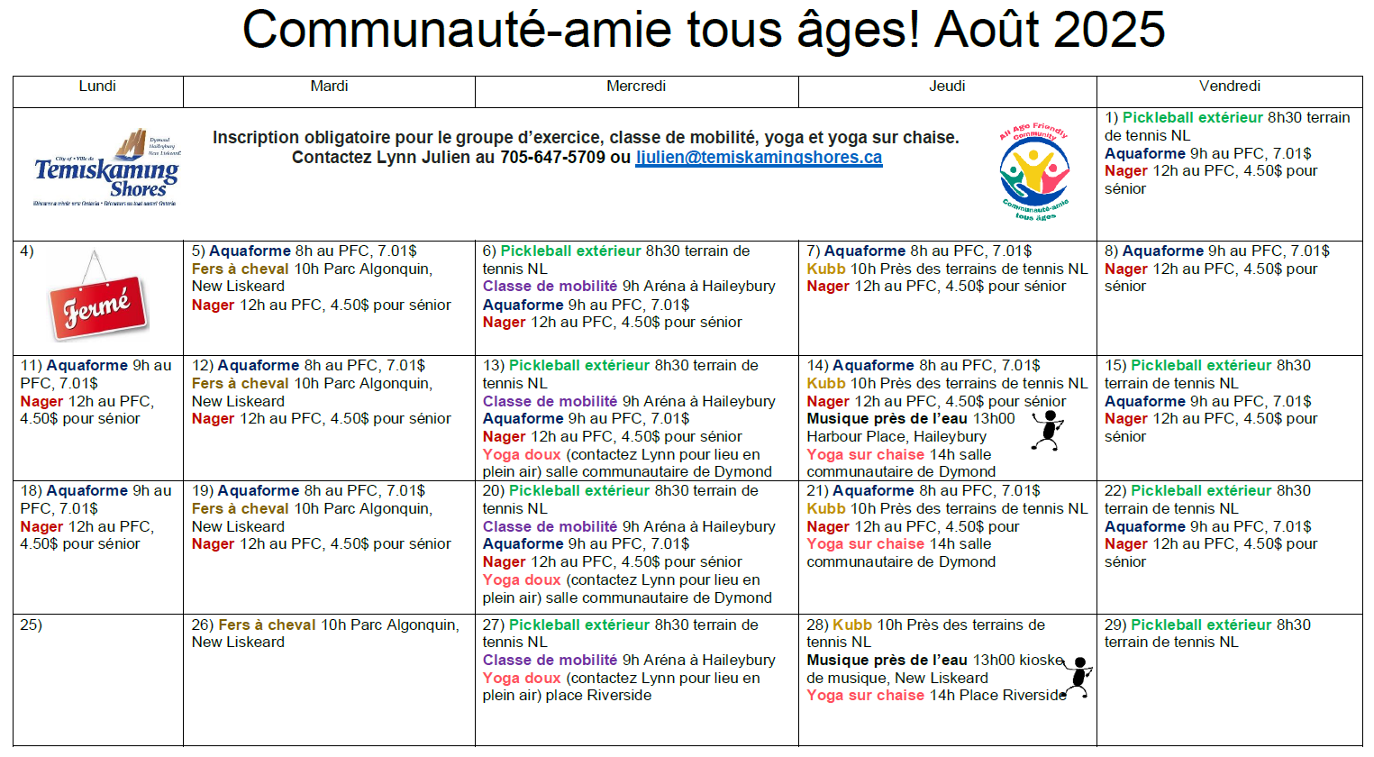 All Age Friendly French August Calendar