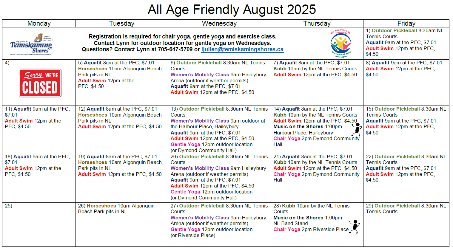 All Age Friendly August Calendar