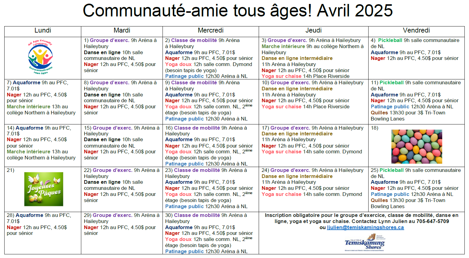 All Age Friendly French April Calendar