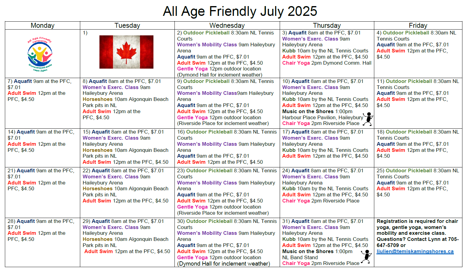 All Age Friendly July Calendar