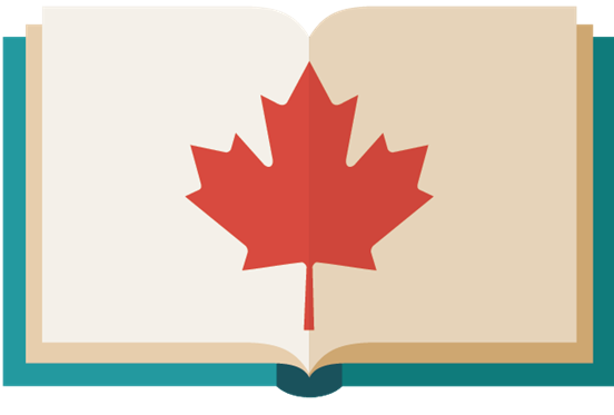 Open book with a maple leaf in the middle