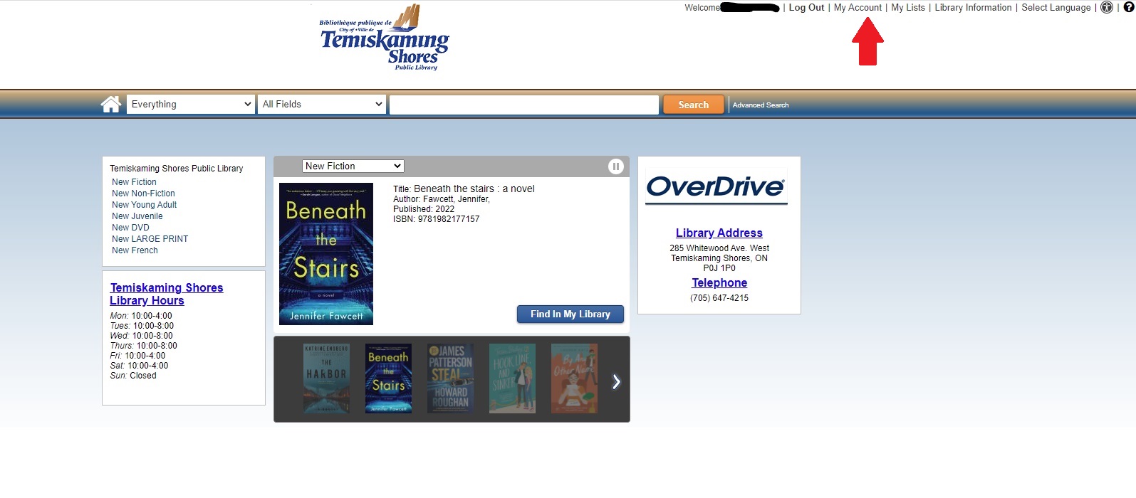 Screenshot of Online Catalog showing My Account option