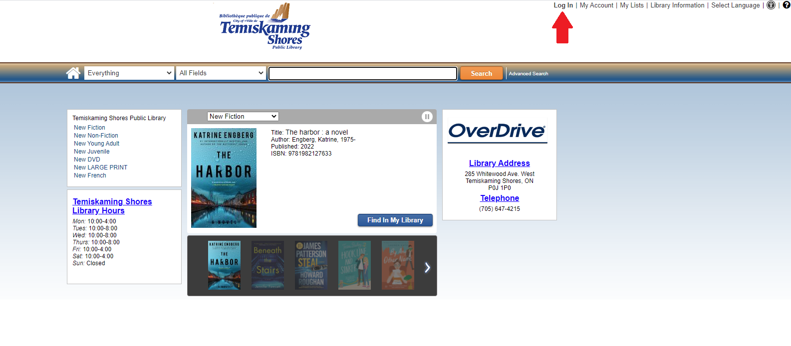 Screenshot of Online Catalog Homepage