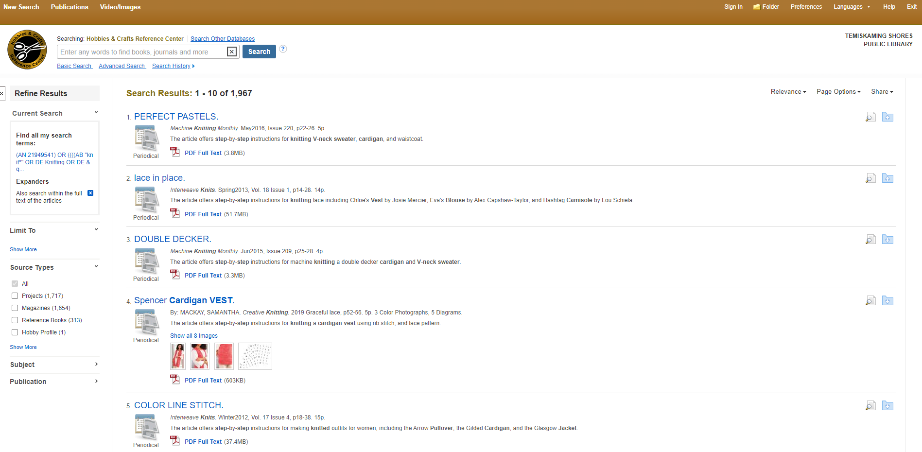 Search results screen shot