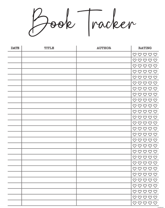 picture of a book tracker document
