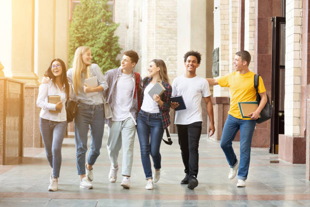 Teenagers walking in a group