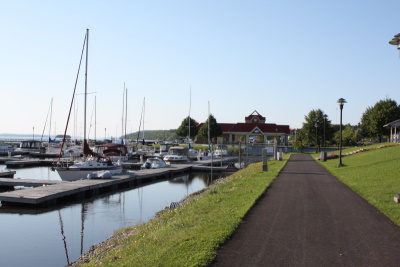 Haileybury Marina with various boats and Harbourfront Pavilion in the distance.