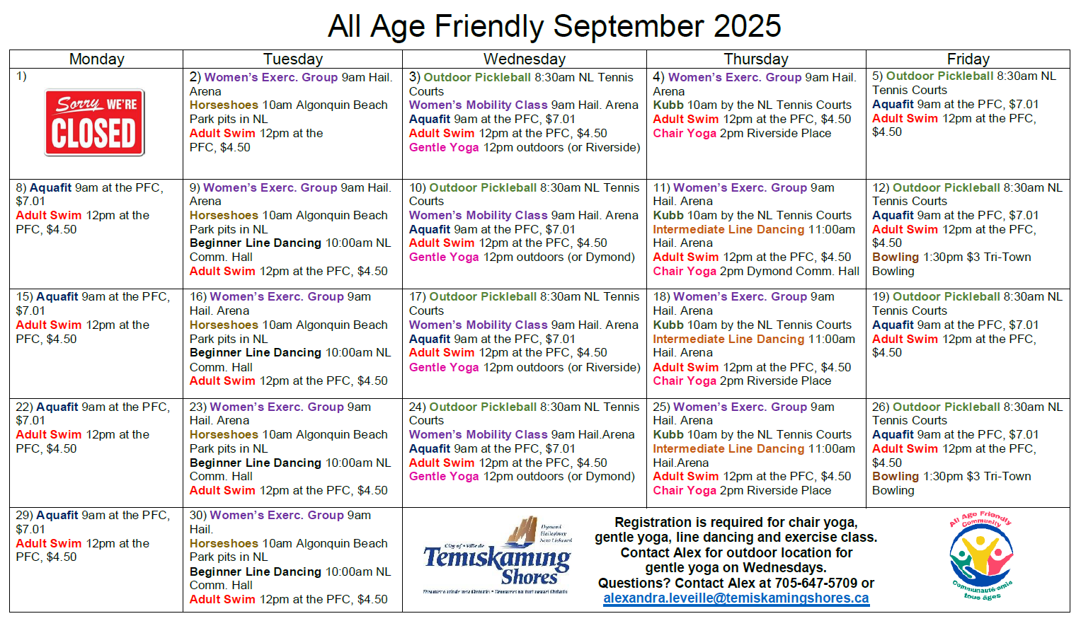 All Age Friendly Program Calendar September 2025